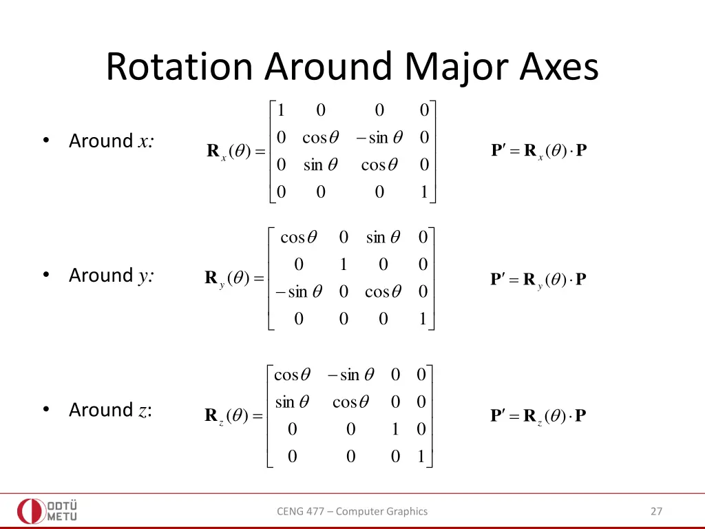 rotation around major axes cos 0