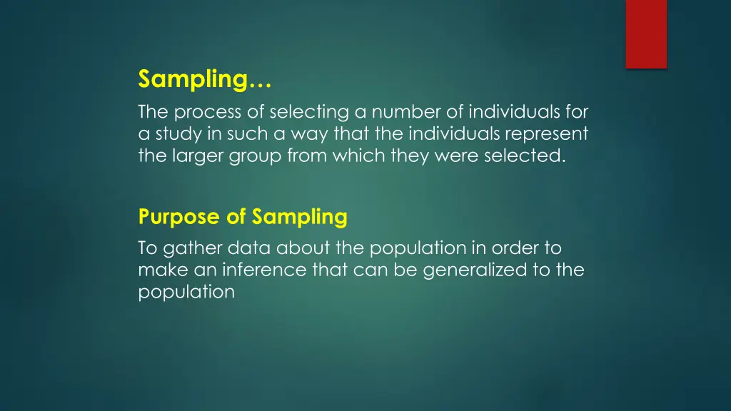 sampling the process of selecting a number