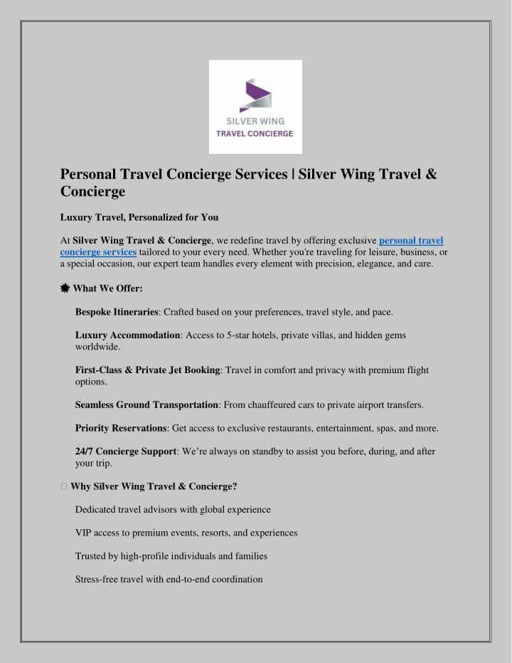 personal travel concierge services silver wing