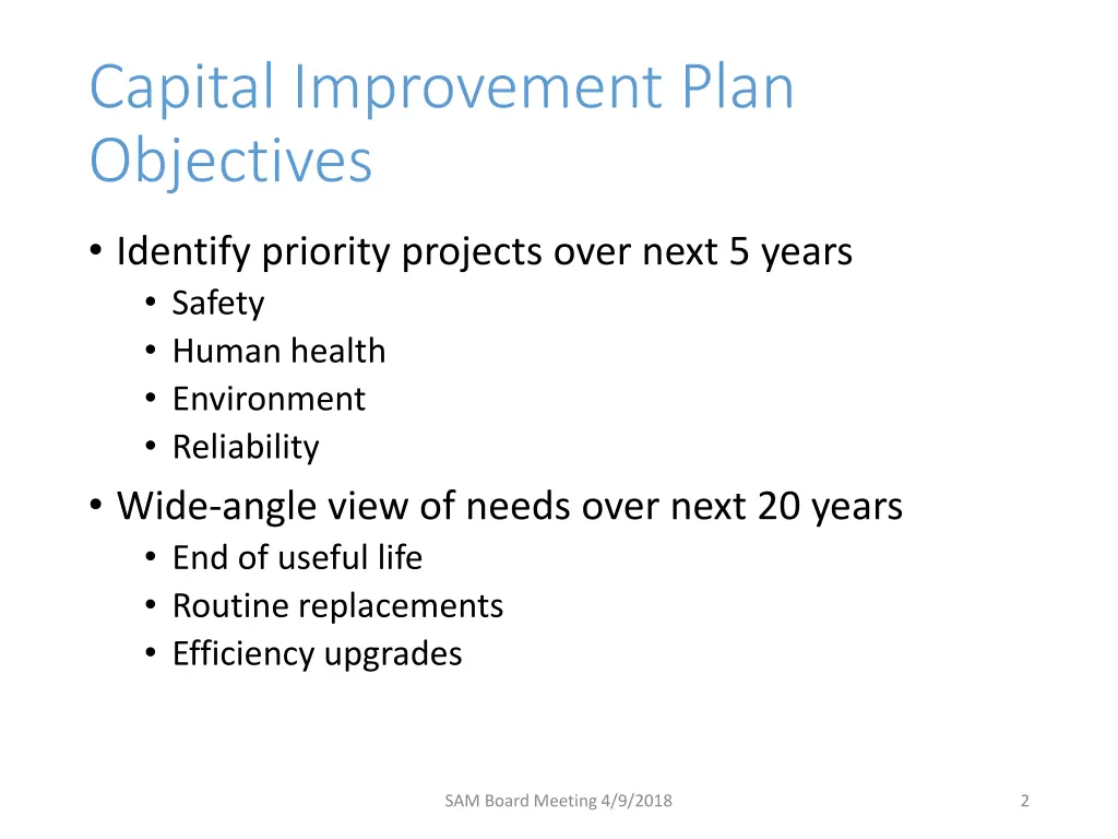 capital improvement plan objectives
