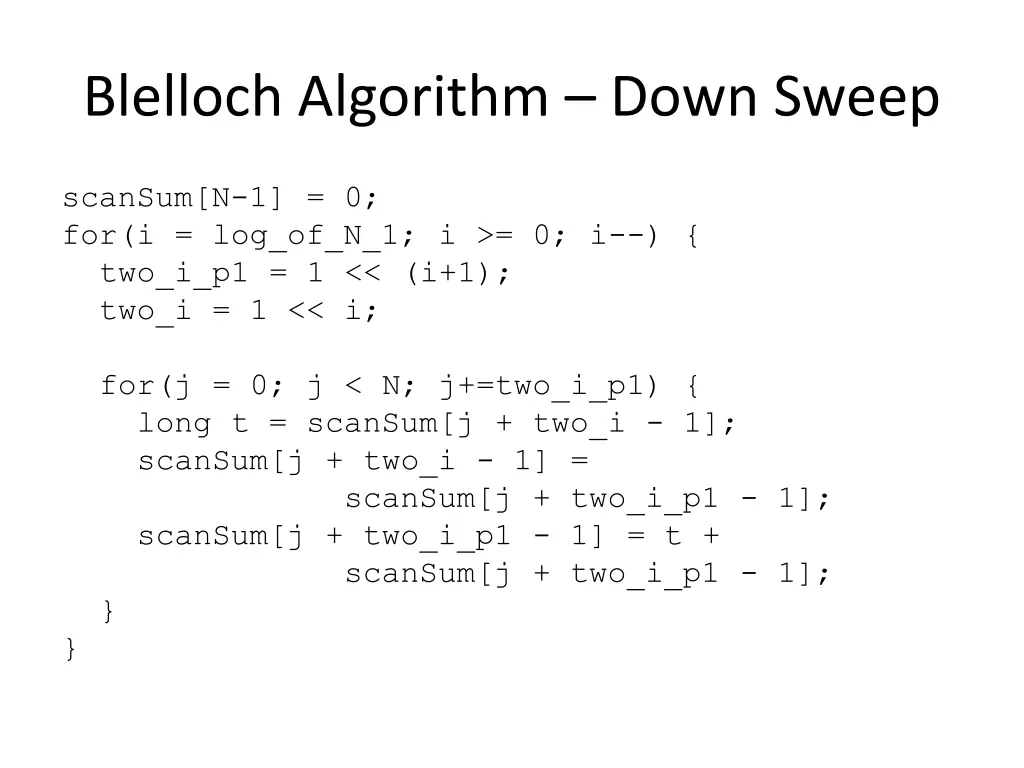 blelloch algorithm down sweep