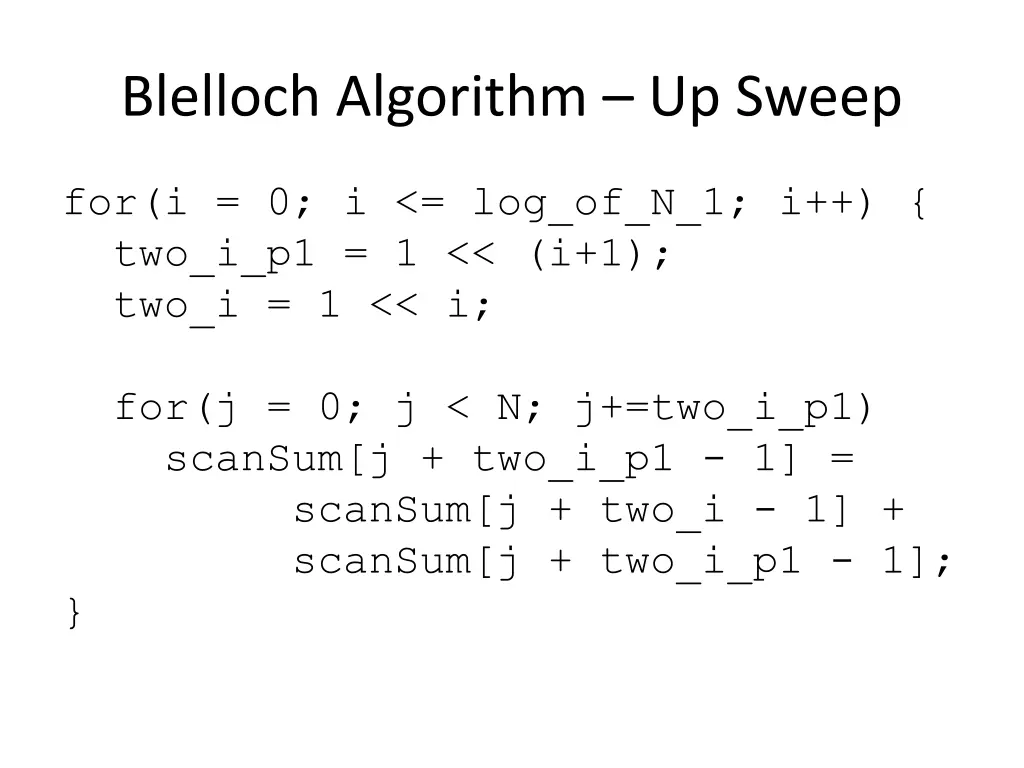 blelloch algorithm up sweep