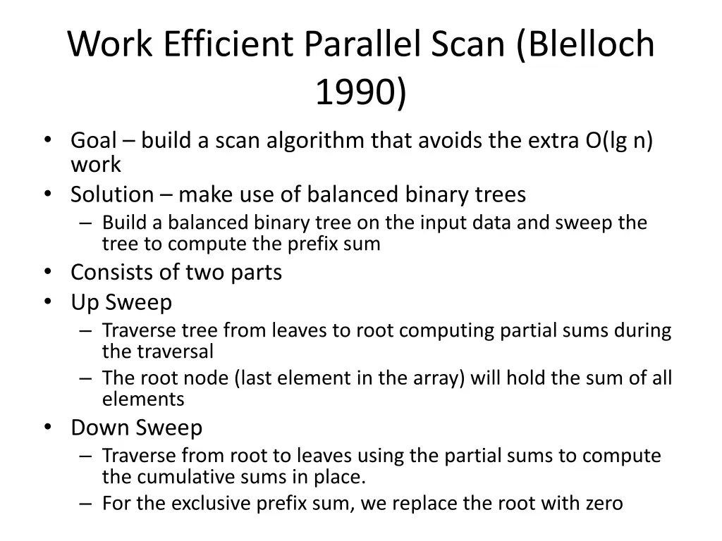 work efficient parallel scan blelloch 1990 goal