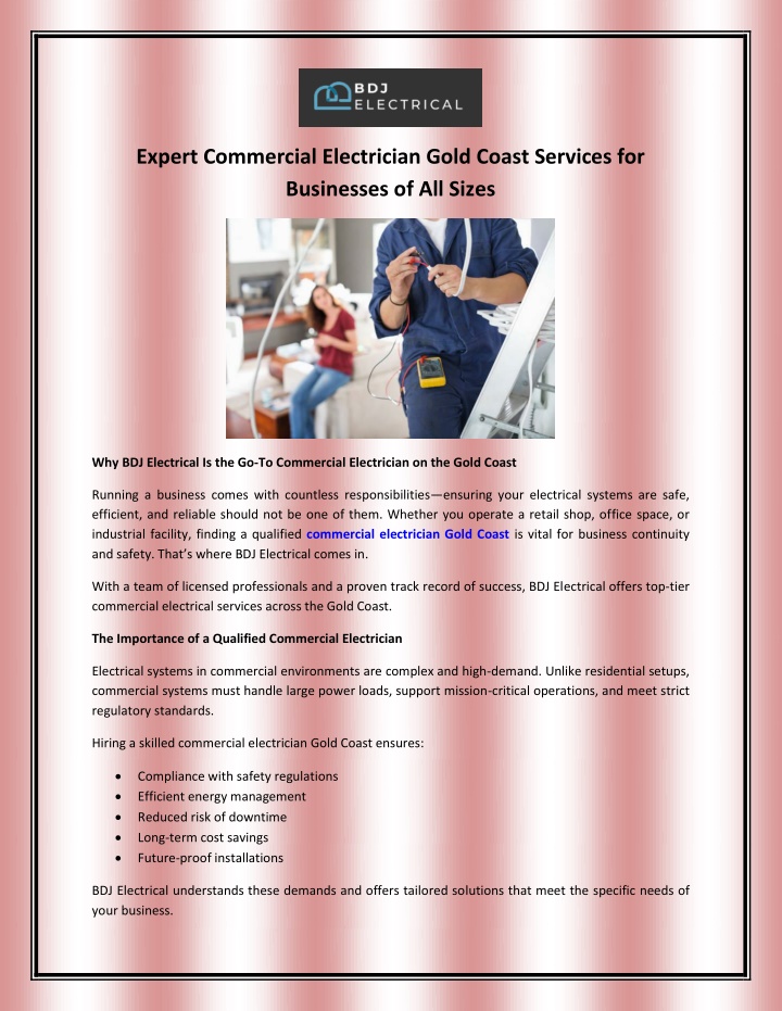 expert commercial electrician gold coast services