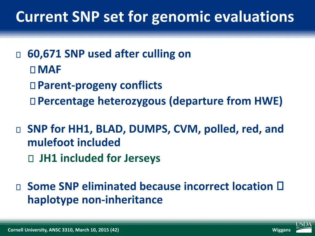 current snp set for genomic evaluations