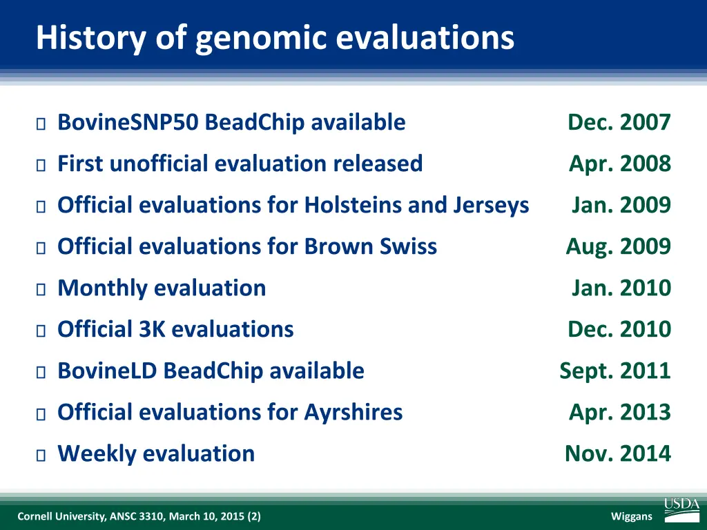 history of genomic evaluations