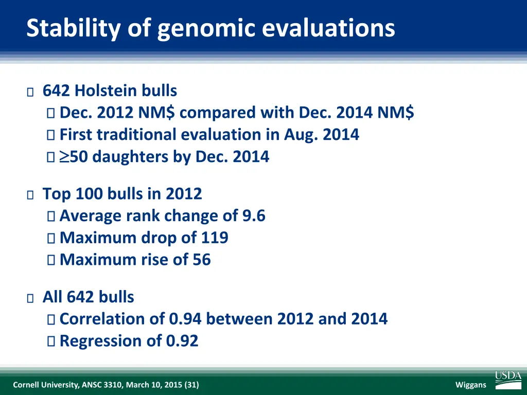 stability of genomic evaluations