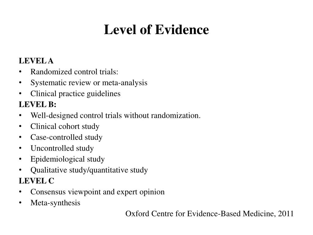 level of evidence
