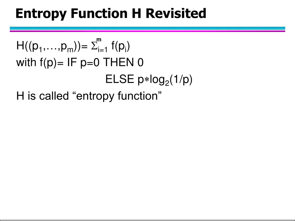 entropy function h revisited