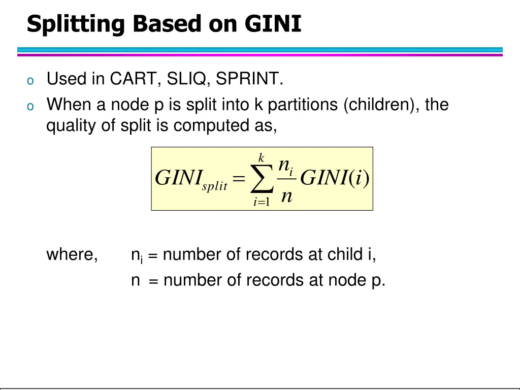 splitting based on gini