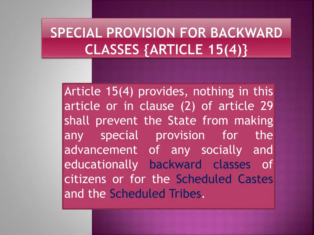special provision for backward classes article