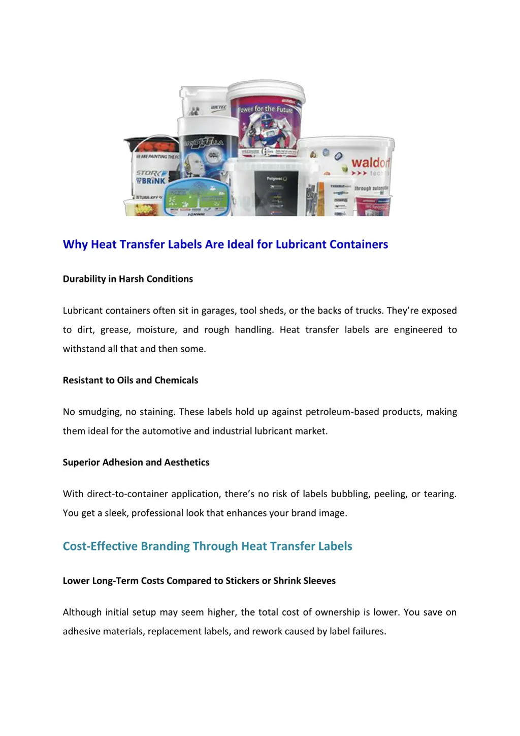 why heat transfer labels are ideal for lubricant