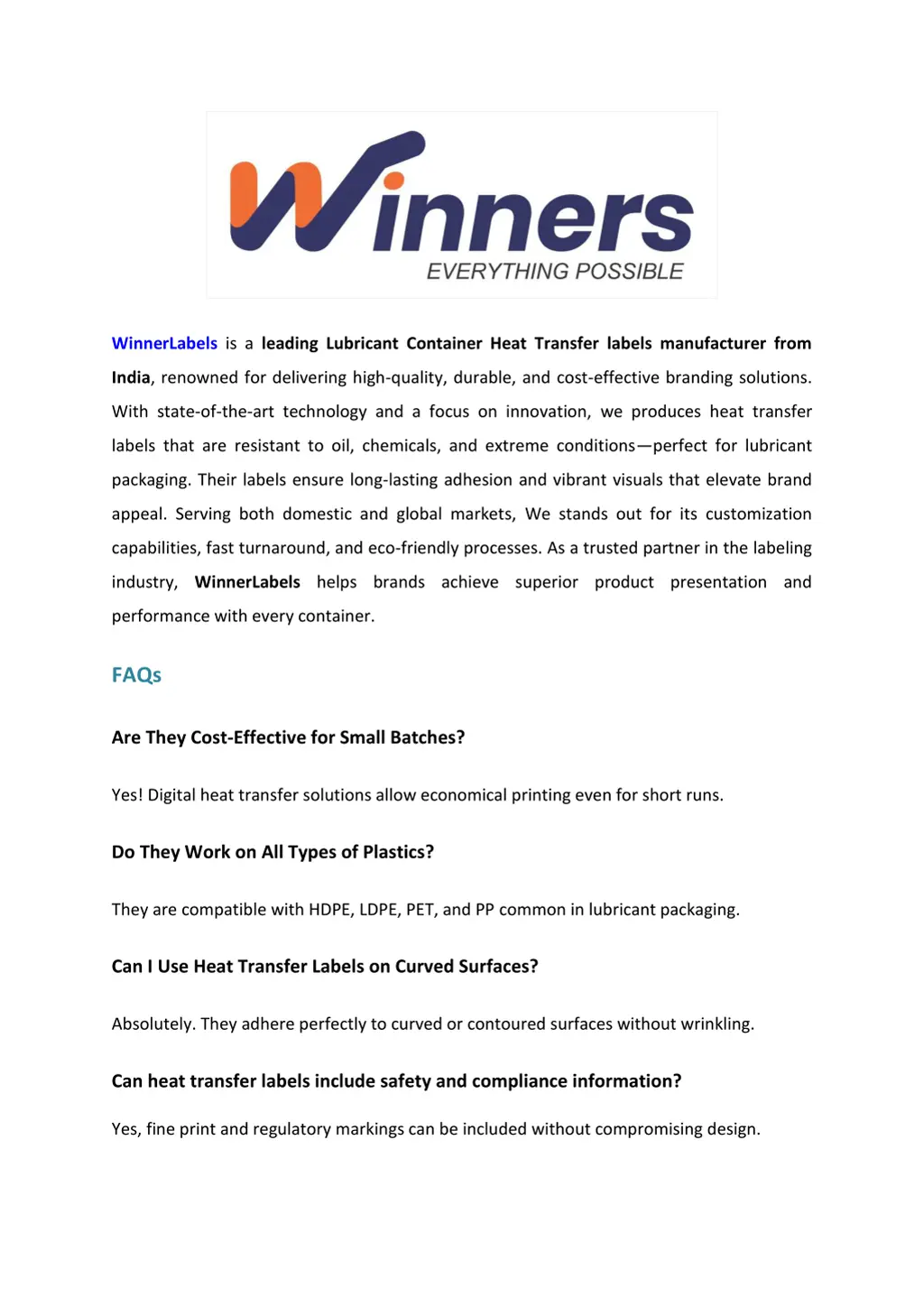 winnerlabels is a leading lubricant container
