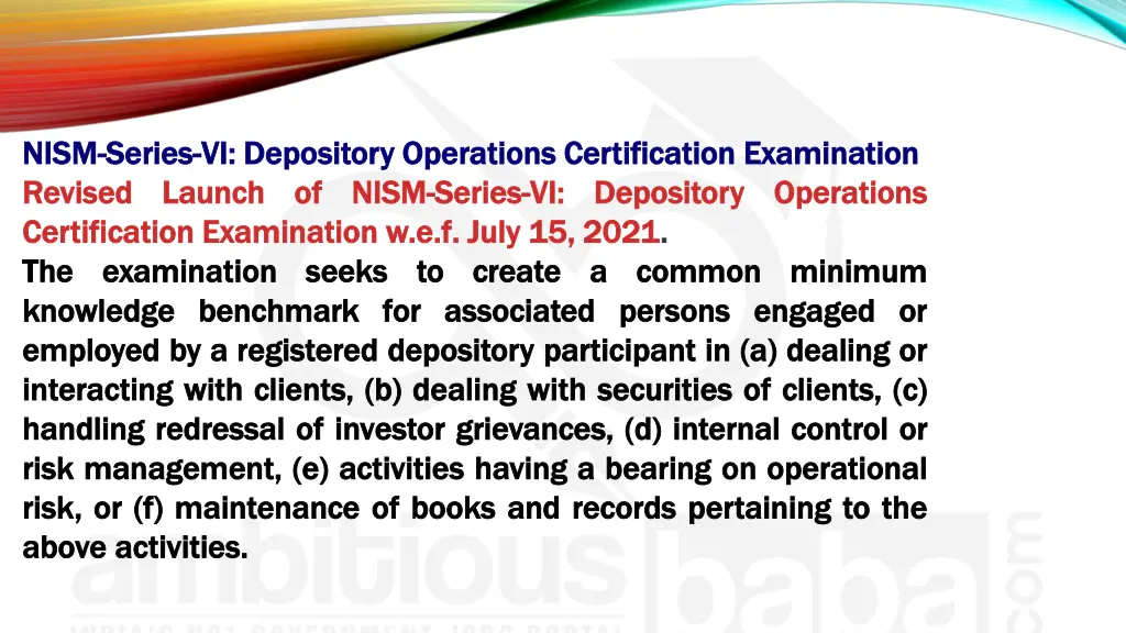 nism nism series series vi depository operations