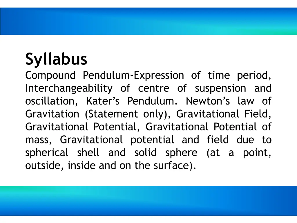 syllabus compound pendulum expression of time