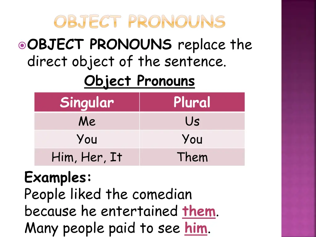 object pronouns object pronouns replace