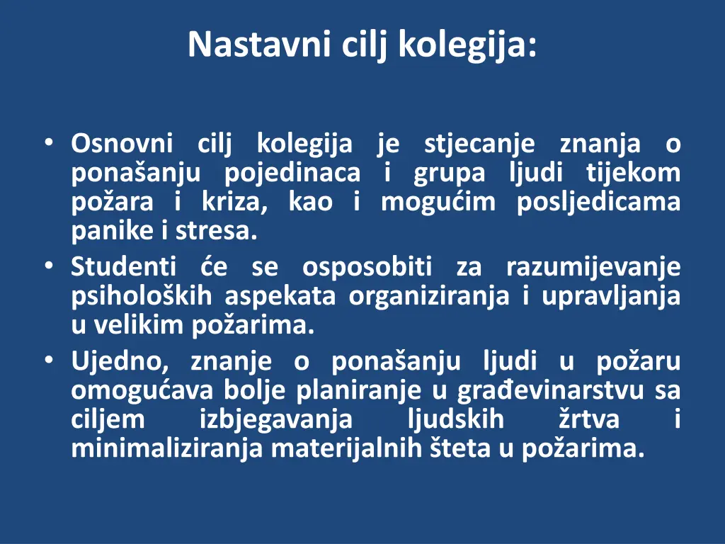 nastavni cilj kolegija