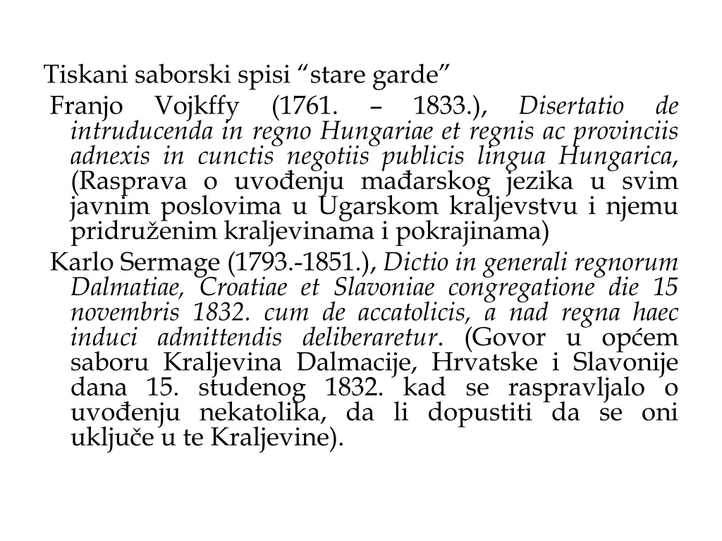tiskani saborski spisi stare garde franjo vojkffy
