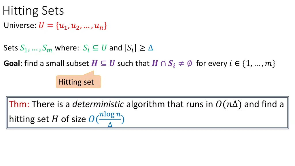 hitting sets universe 1 2