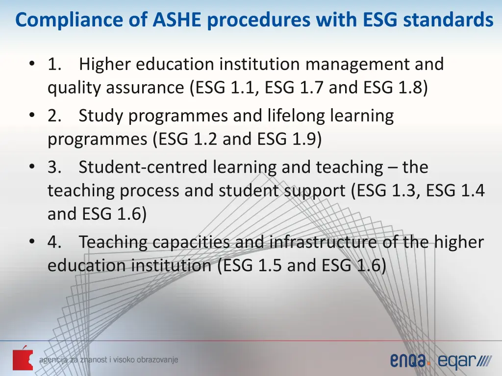 compliance of ashe procedures with esg standards