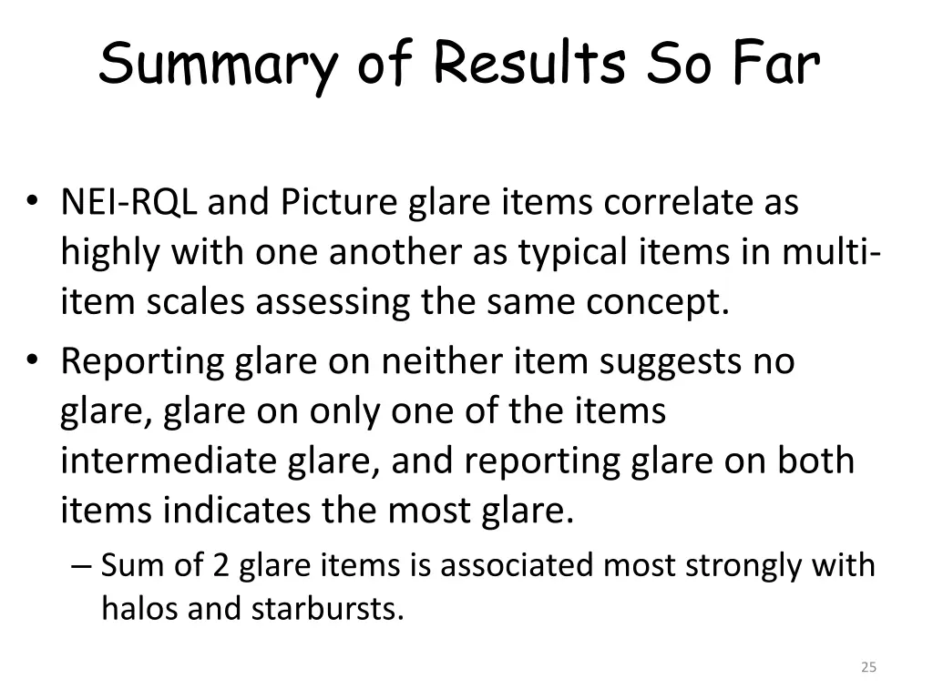 summary of results so far