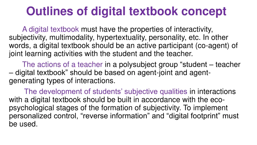 outlines of digital textbook concept