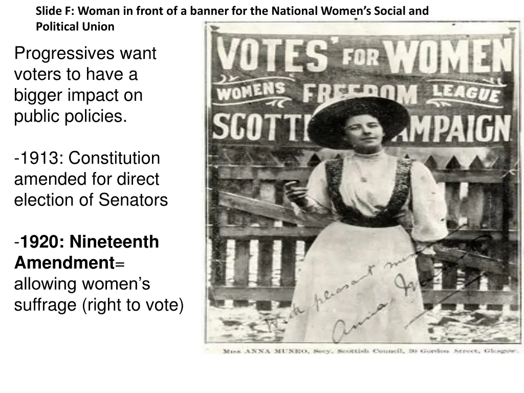 slide f woman in front of a banner