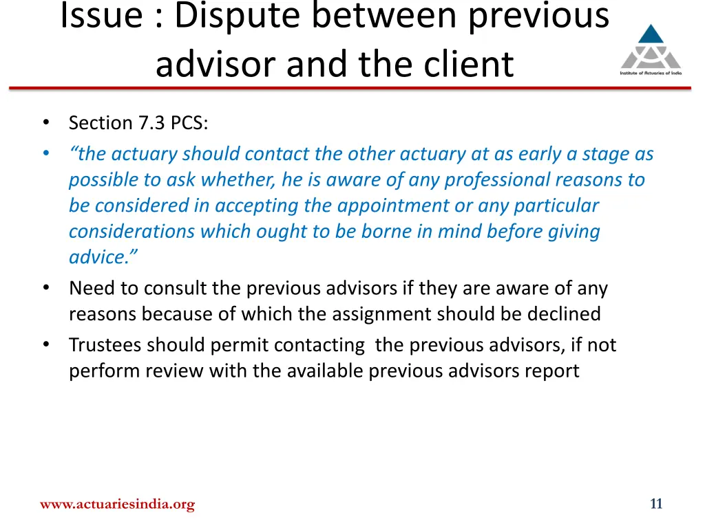 issue dispute between previous advisor