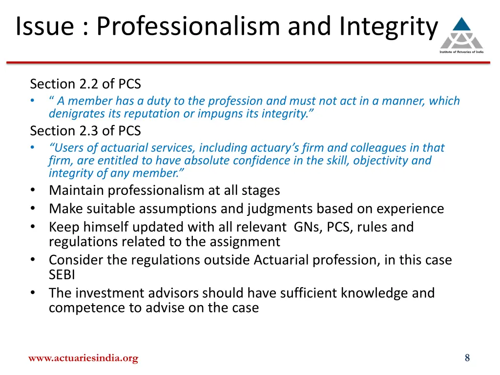 issue professionalism and integrity