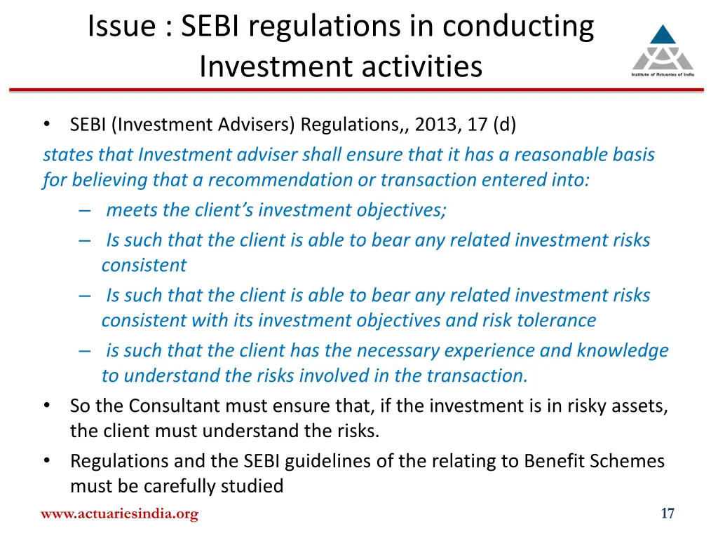 issue sebi regulations in conducting investment