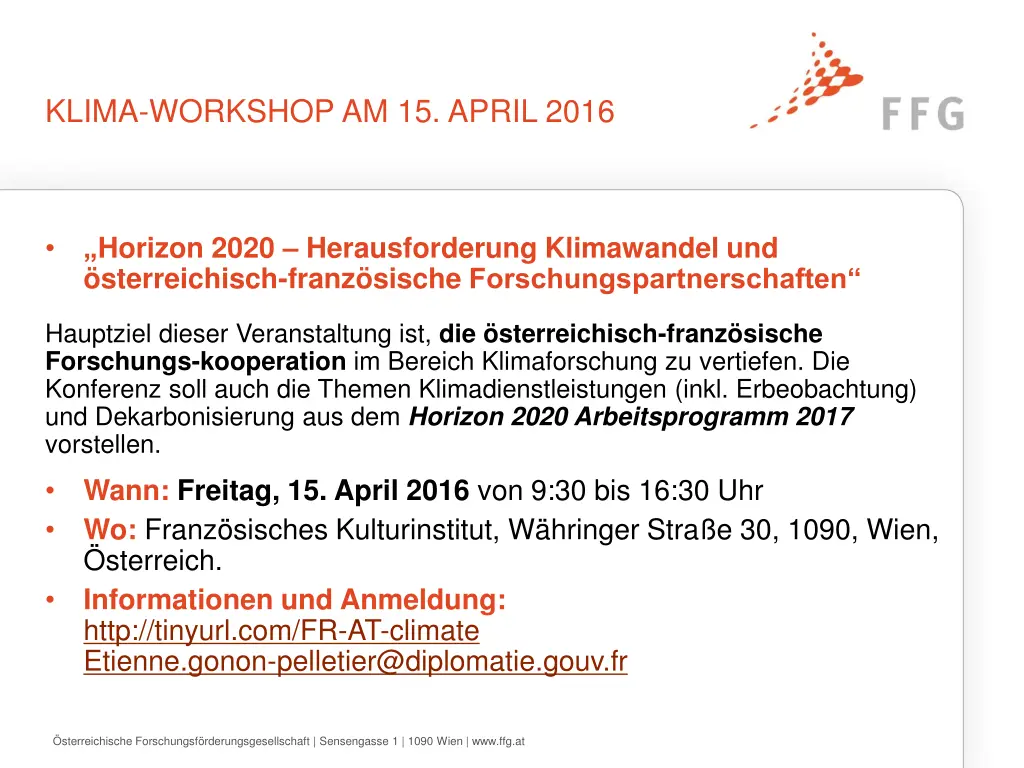 klima workshop am 15 april 2016