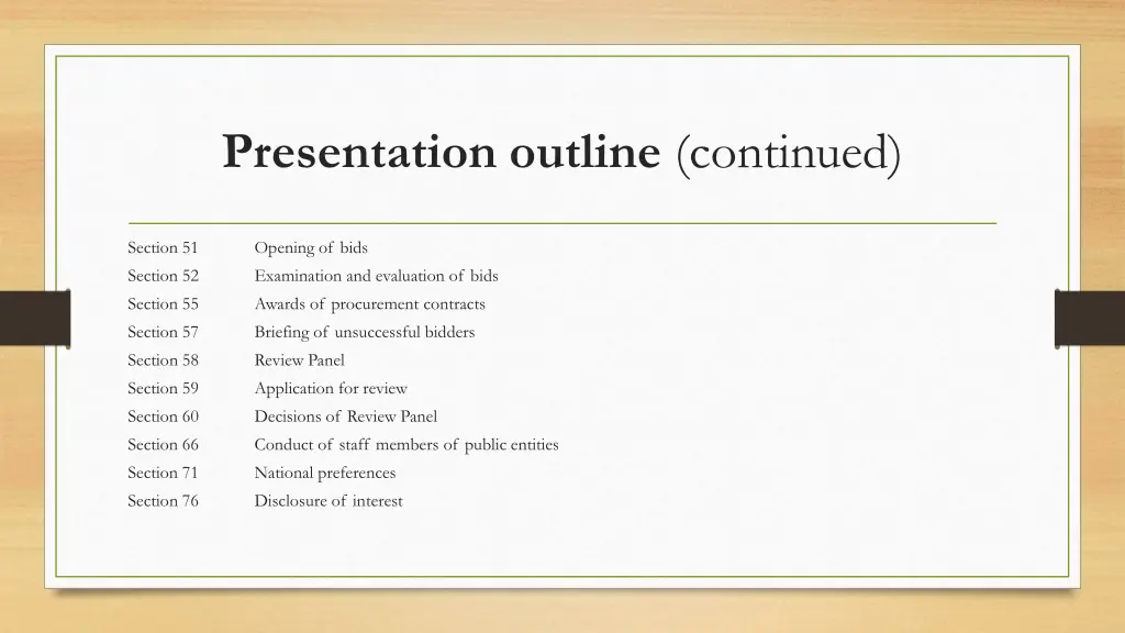 presentation outline continued