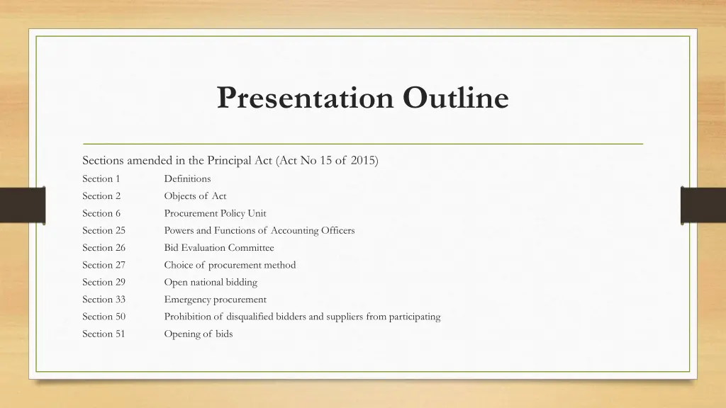 presentation outline