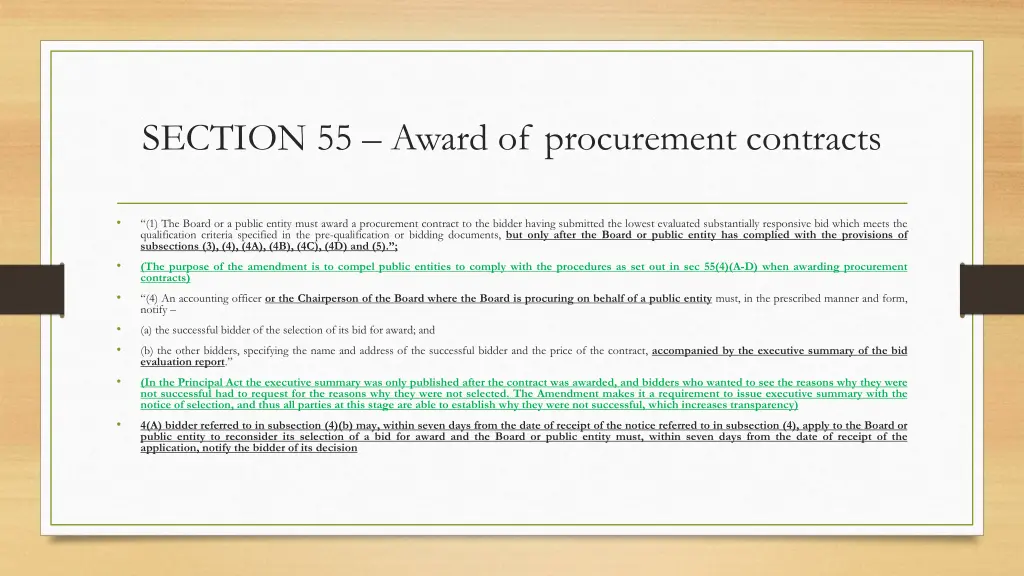 section 55 award of procurement contracts