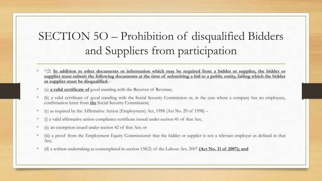 section 5o prohibition of disqualified bidders