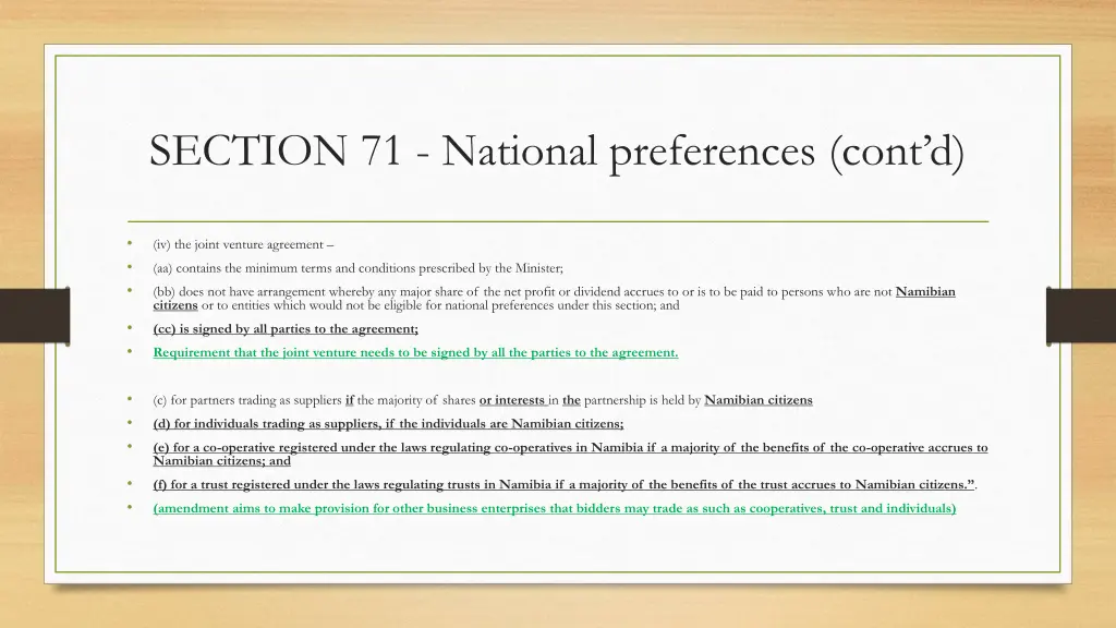 section 71 national preferences cont d