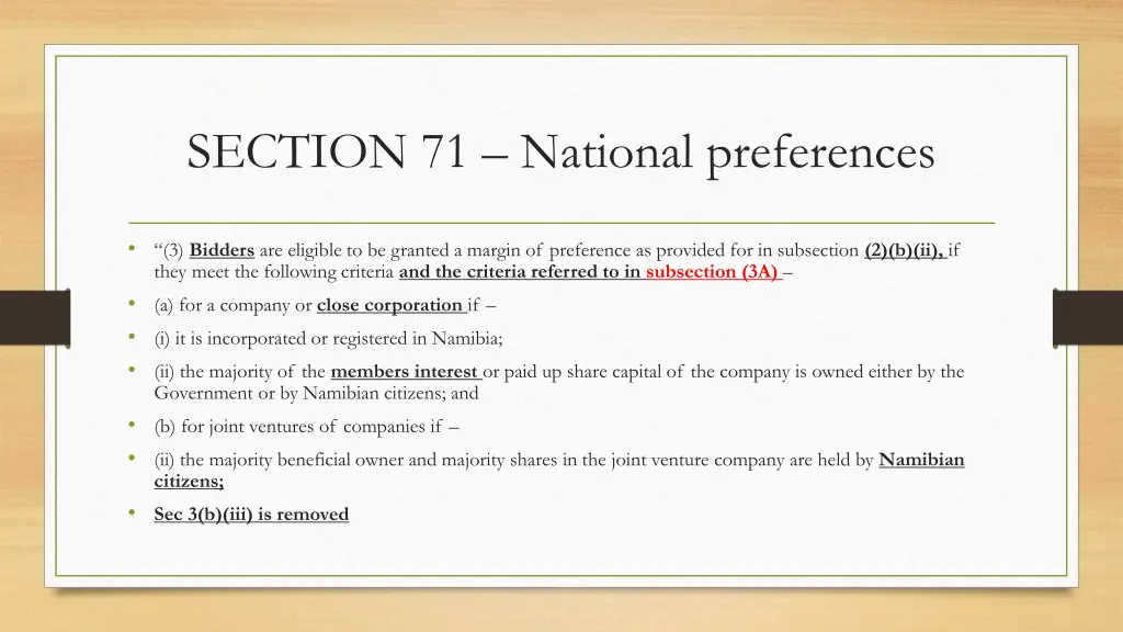 section 71 national preferences