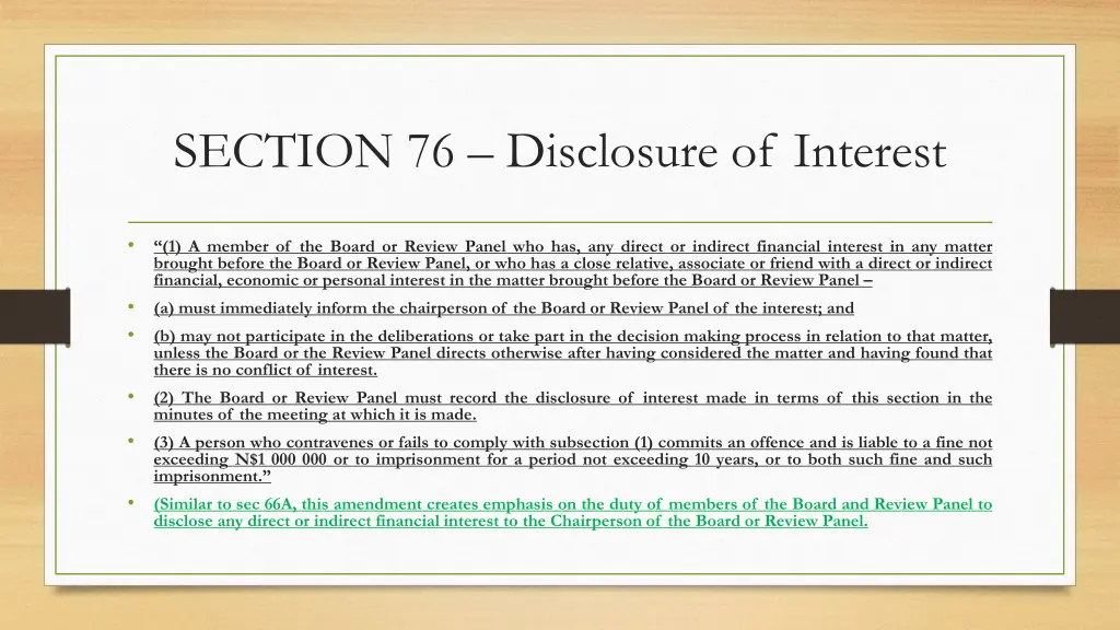 section 76 disclosure of interest