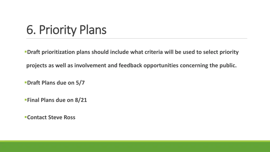6 priority plans 6 priority plans
