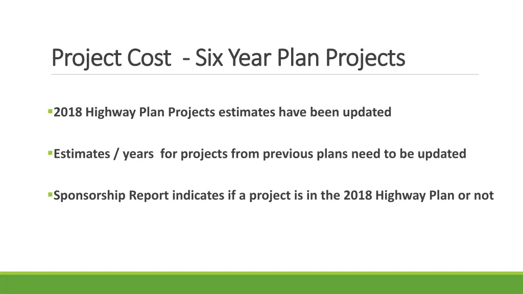 project cost project cost six year plan projects