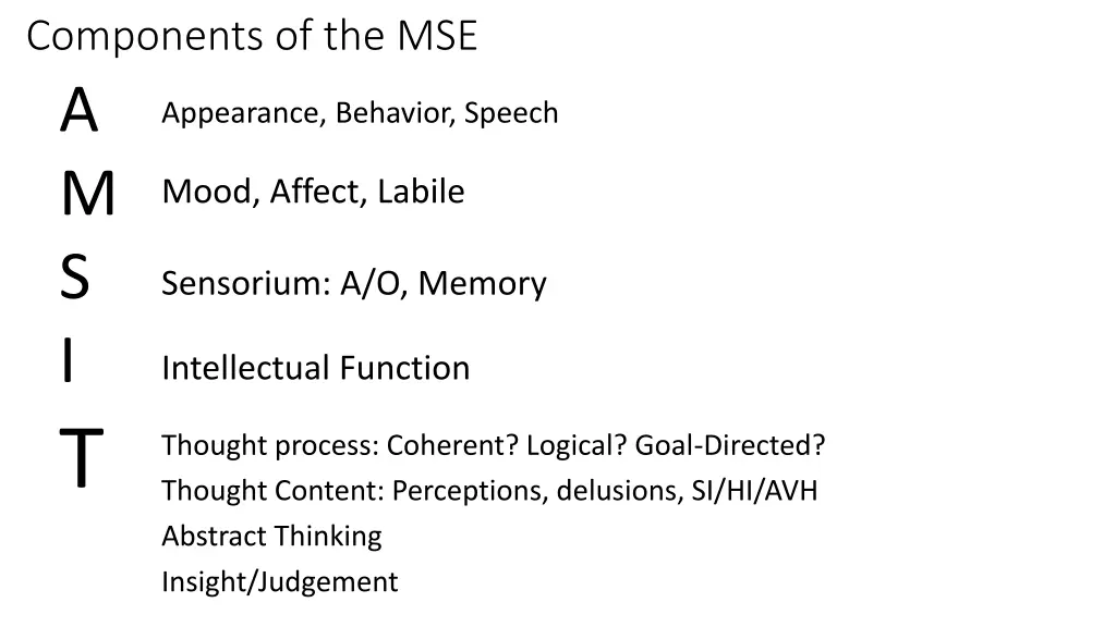 components of the mse a m s i t