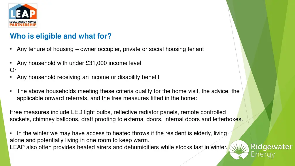 who is eligible and what for