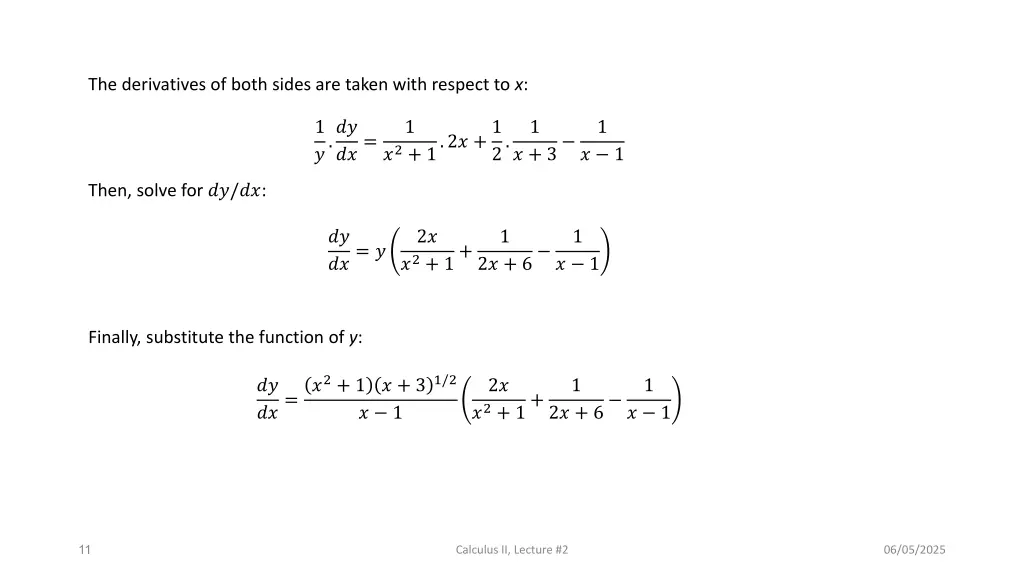 the derivatives of both sides are taken with