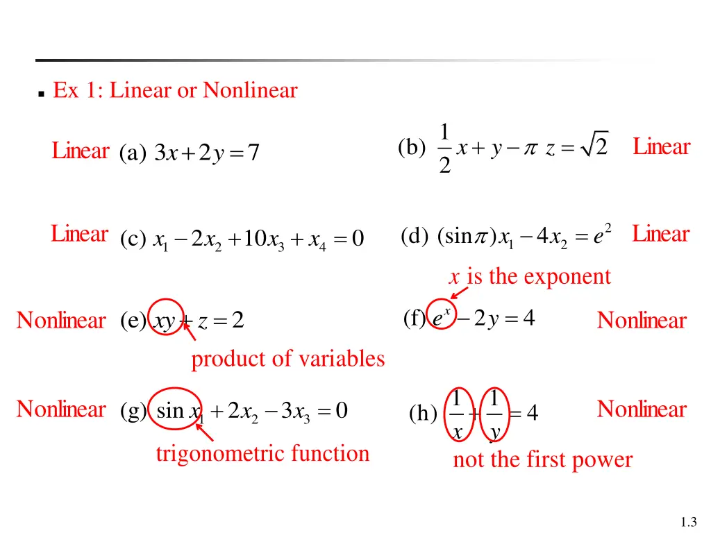 ex 1 linear or nonlinear