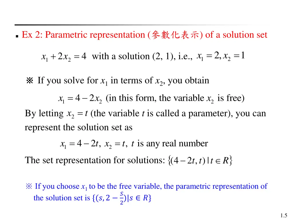ex 2 parametric representation of a solution set