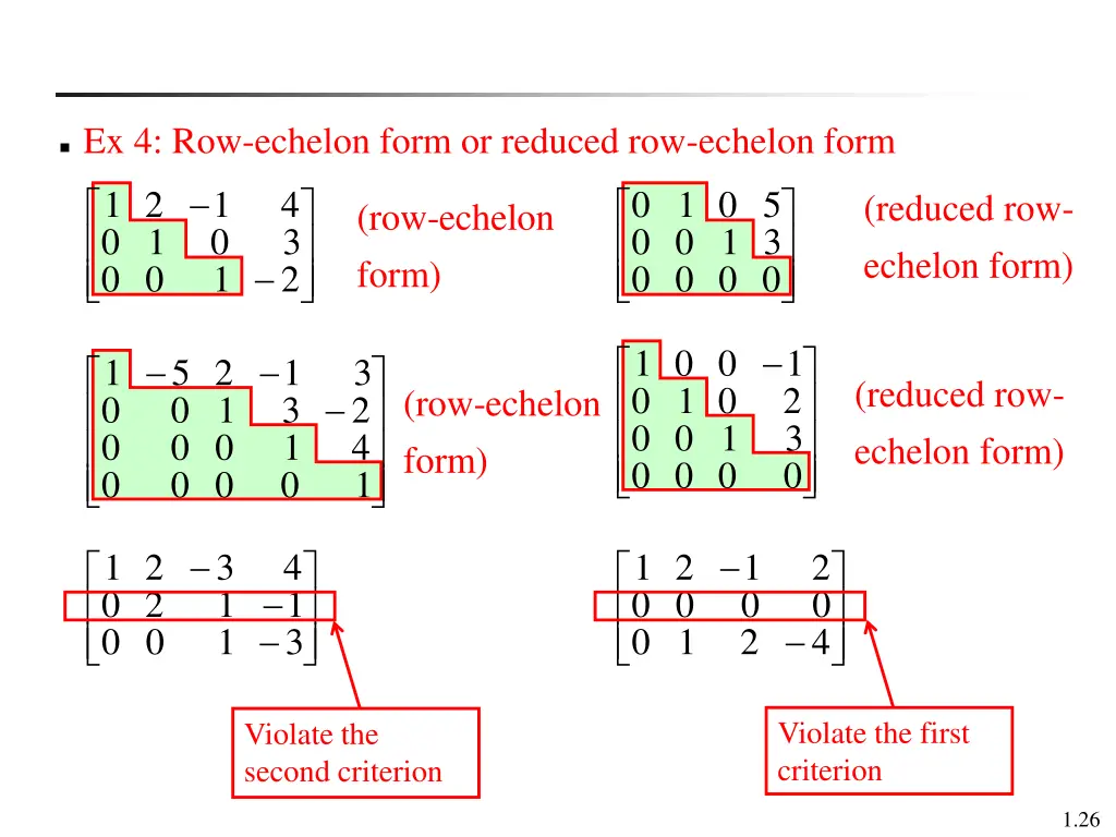 ex 4 row echelon form or reduced row echelon form