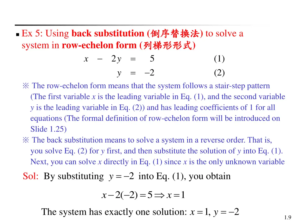 ex 5 using back substitution system