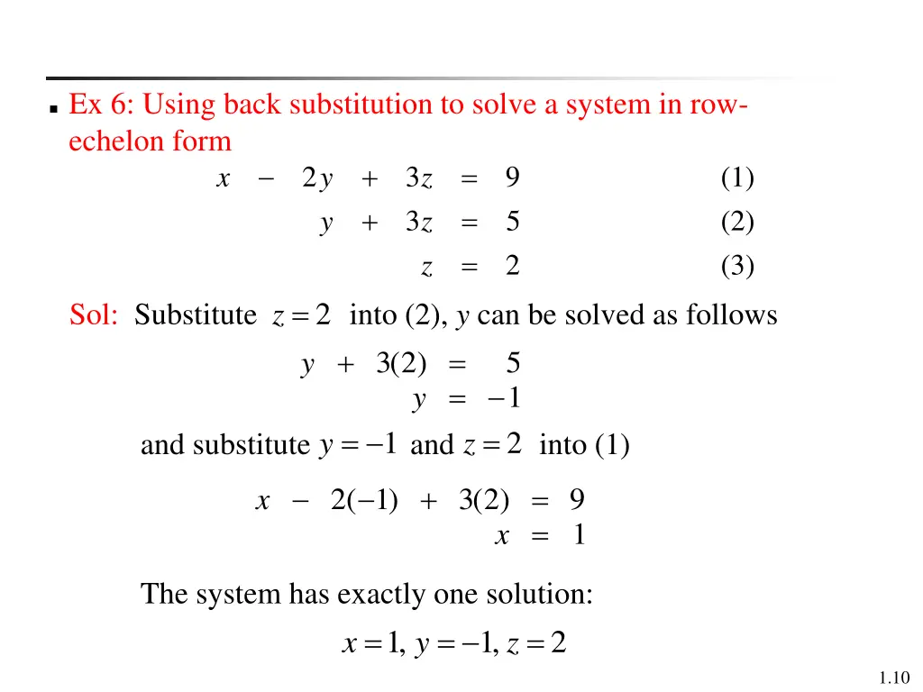 ex 6 using back substitution to solve a system