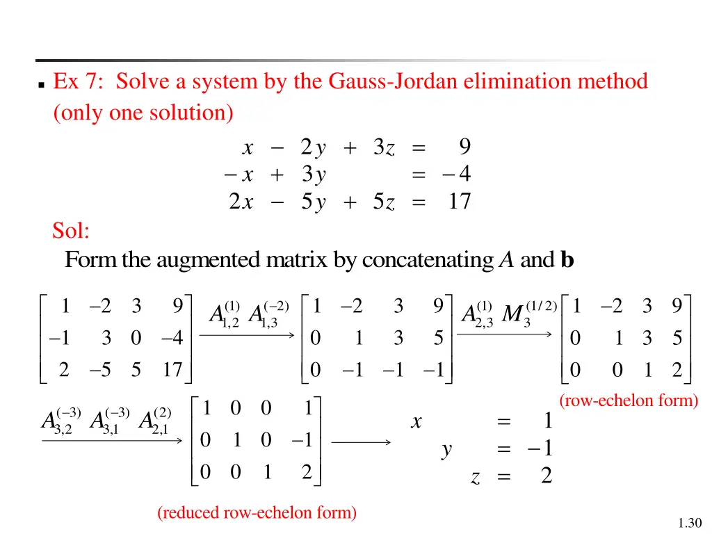 ex 7 solve a system by the gauss jordan