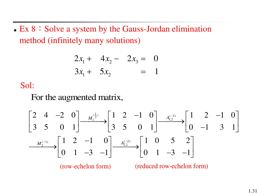 ex 8 solve a system by the gauss jordan